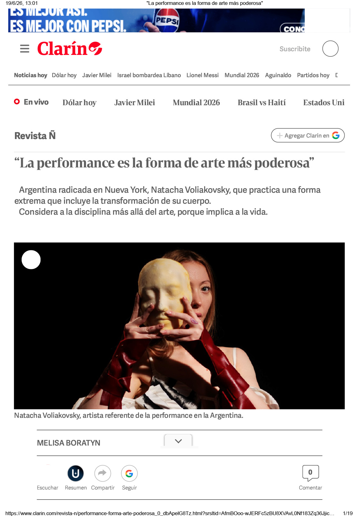 “La performance es la forma de arte más poderosa”
