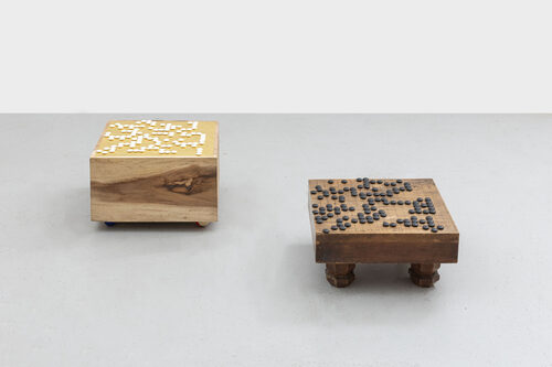 View featured artwork untitled 2025 (white gos black gos) by Rirkrit Tiravanija